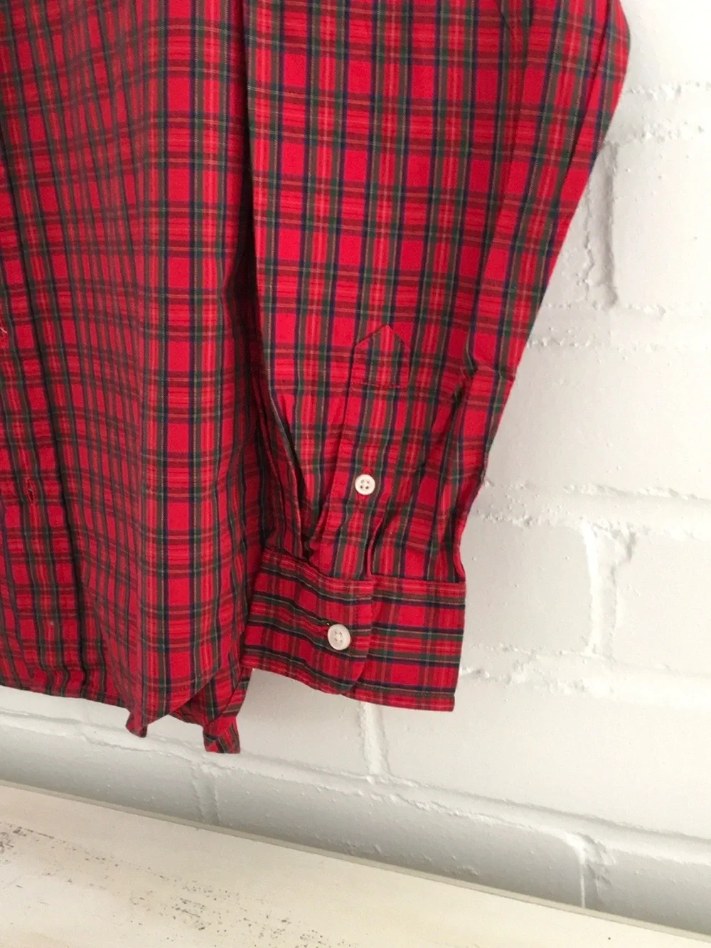 Boys Size M Ralph Lauren Red/Navy Blue Plaid Button-Down Holiday Christmas Shirt
